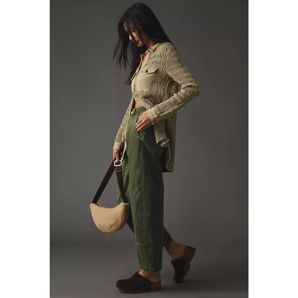 Anthropologie Pilcro Smocked Shacket Button Up Chest Pocket Olive Green Size S - Picture 5 of 16